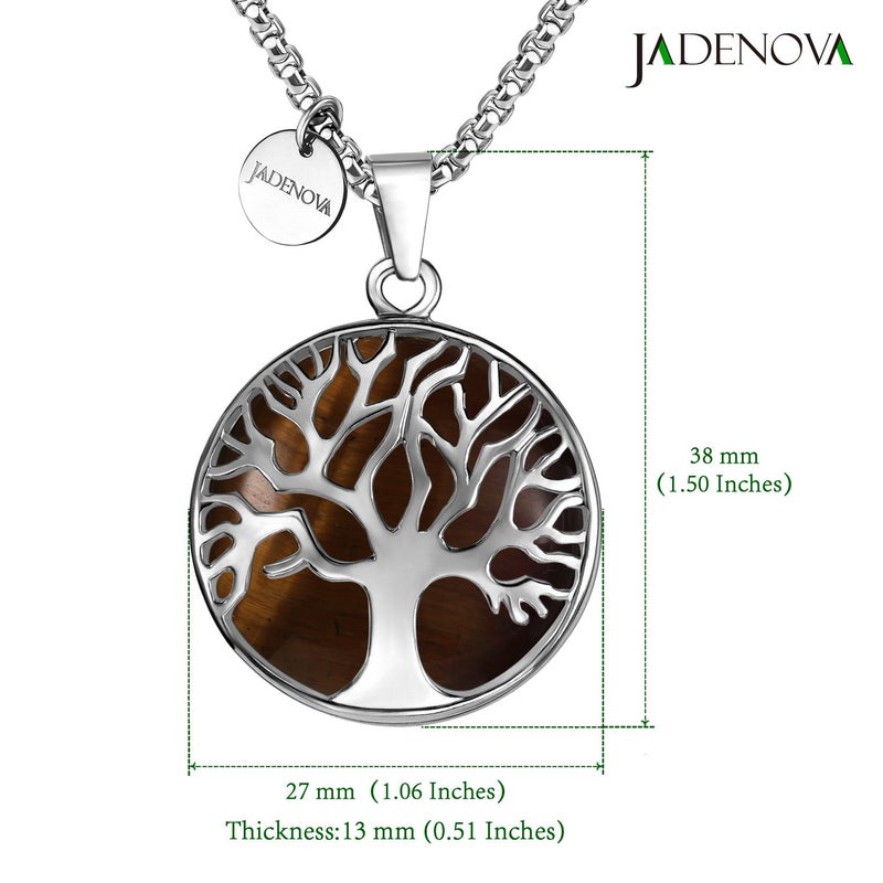 JADENOVA Family Tree Necklace Tree of Life Natural Yellow Tiger Eye Gemstone Crystal Pendant Necklace 24 Inches Stainless Steel Chain - Image 4